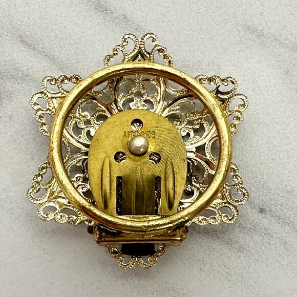 Vintage German Ornate Floral Gold Tone Dress Scarf Clip Filigree ✨ - Picture 2 of 11